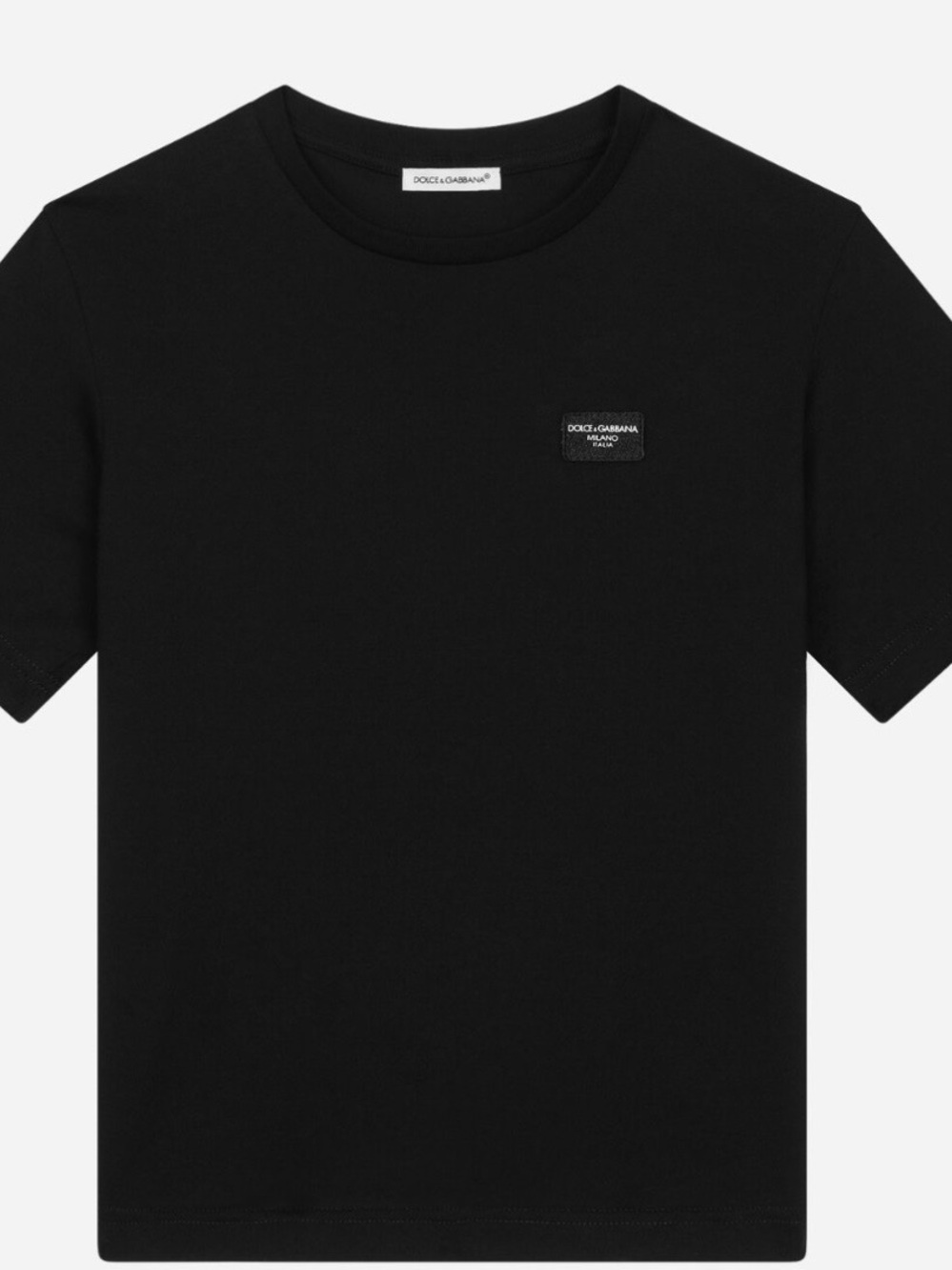 Dolce & Gabbana Black Crew Neck Tee with Logo Patch